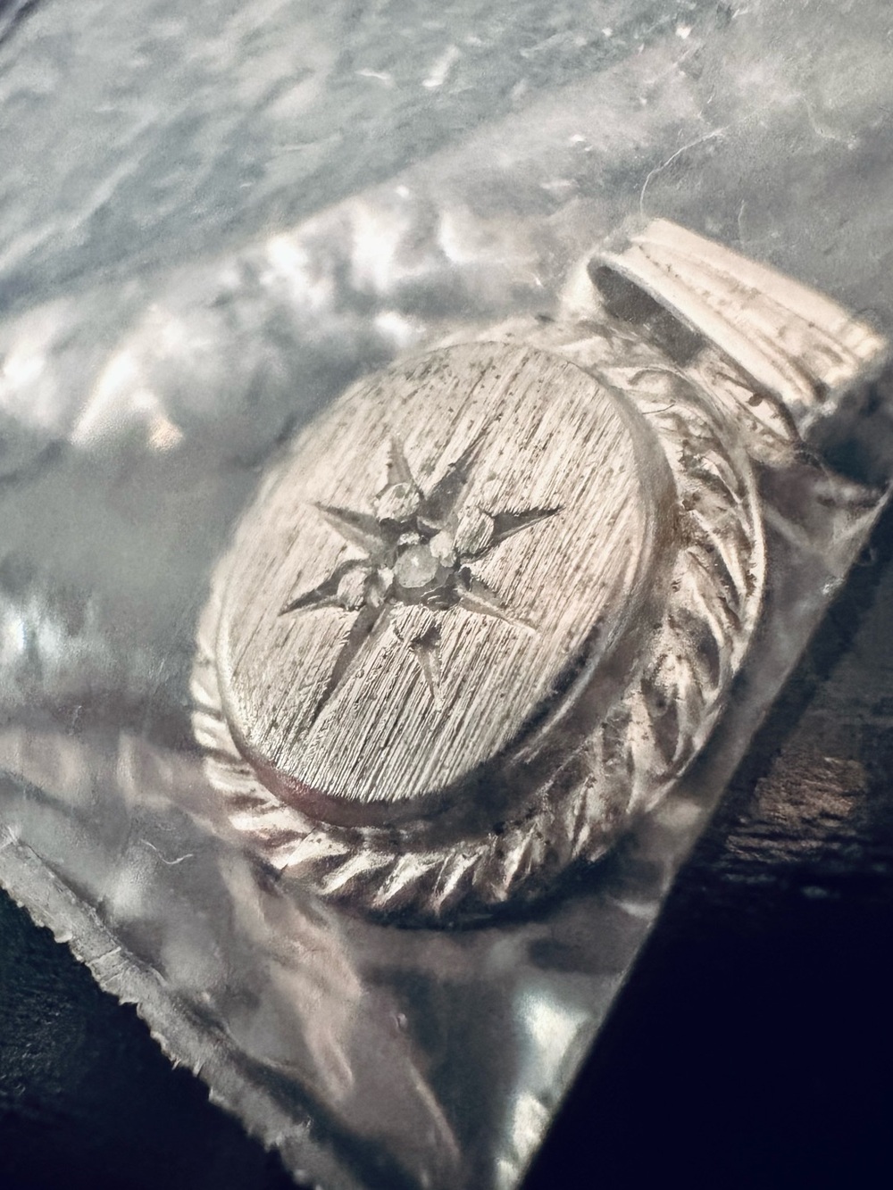 Vintage Genuine Diamond Starburst setting 925 Sterling Silver Pendant